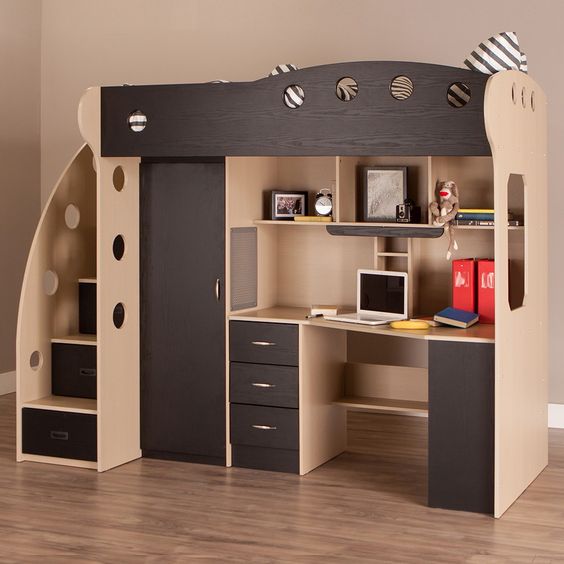 Loft Bed with Study Table and Storage Cabinet