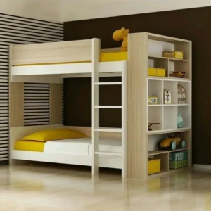 Single Bunk Bed with Ladder and Open Storage Cabinet