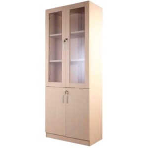 FILE CABINET / BOOK CABINET WITH 2 GLASS DOOR WITH WOODEN FRAME AND 2 WOODEN DOOR