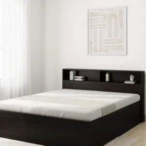 wooden bed (MDF) with headboard storage &  side close manual storage